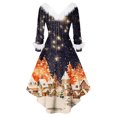 thumbnail image 3 of Women's Fashionable Casual Fitted Christmas Print Party Long-Sleeved V-Neck Hair Collar Dress for Holiday Parties and Events,Orange,4XL, 3 of 4