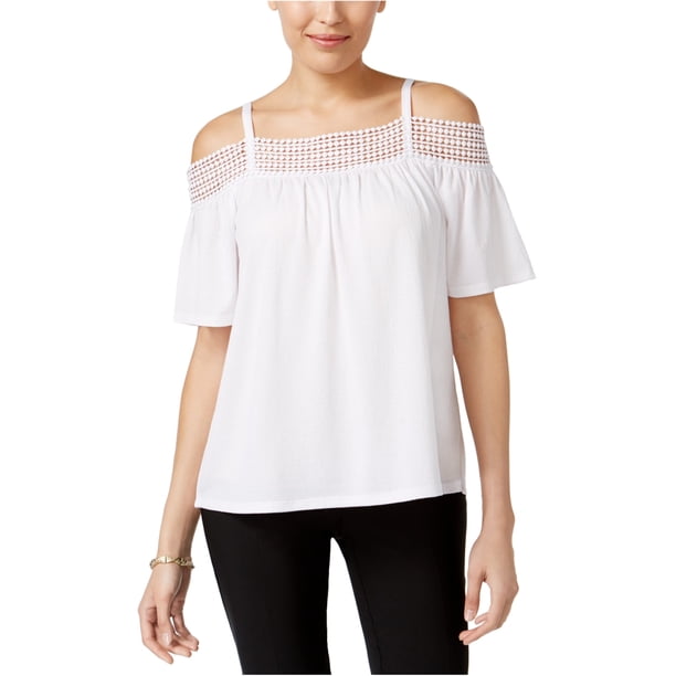 Cable & Gauge Blusa de ganchillo con hombros descubiertos para mujer, blanco, mediano Cable & Gauge Pull-over
