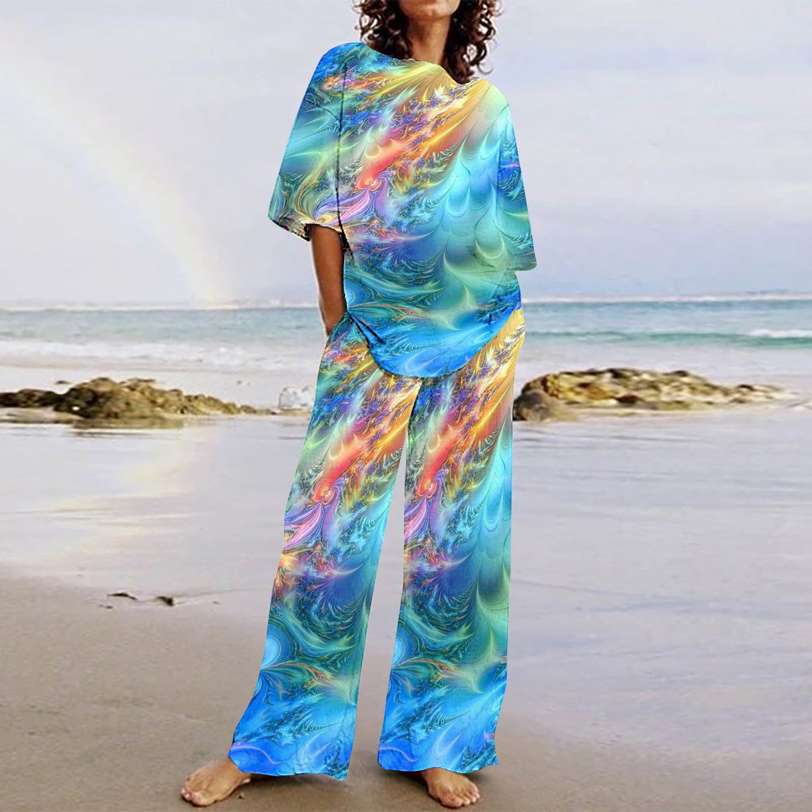 Spring Summer Women Two Piece Set Top and Pants Plus Size Outfits