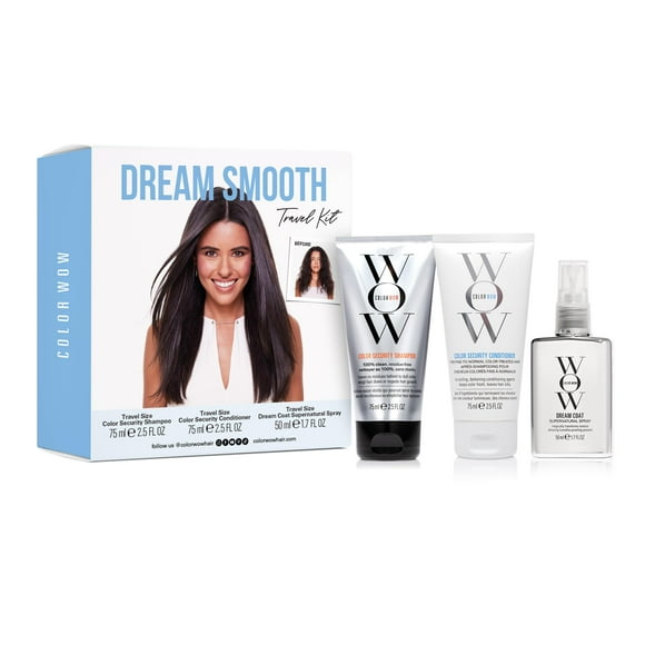 Kit de viaje COLOR WOW Dream Smooth para champú, acondicionador y capa COLOR WOW NA