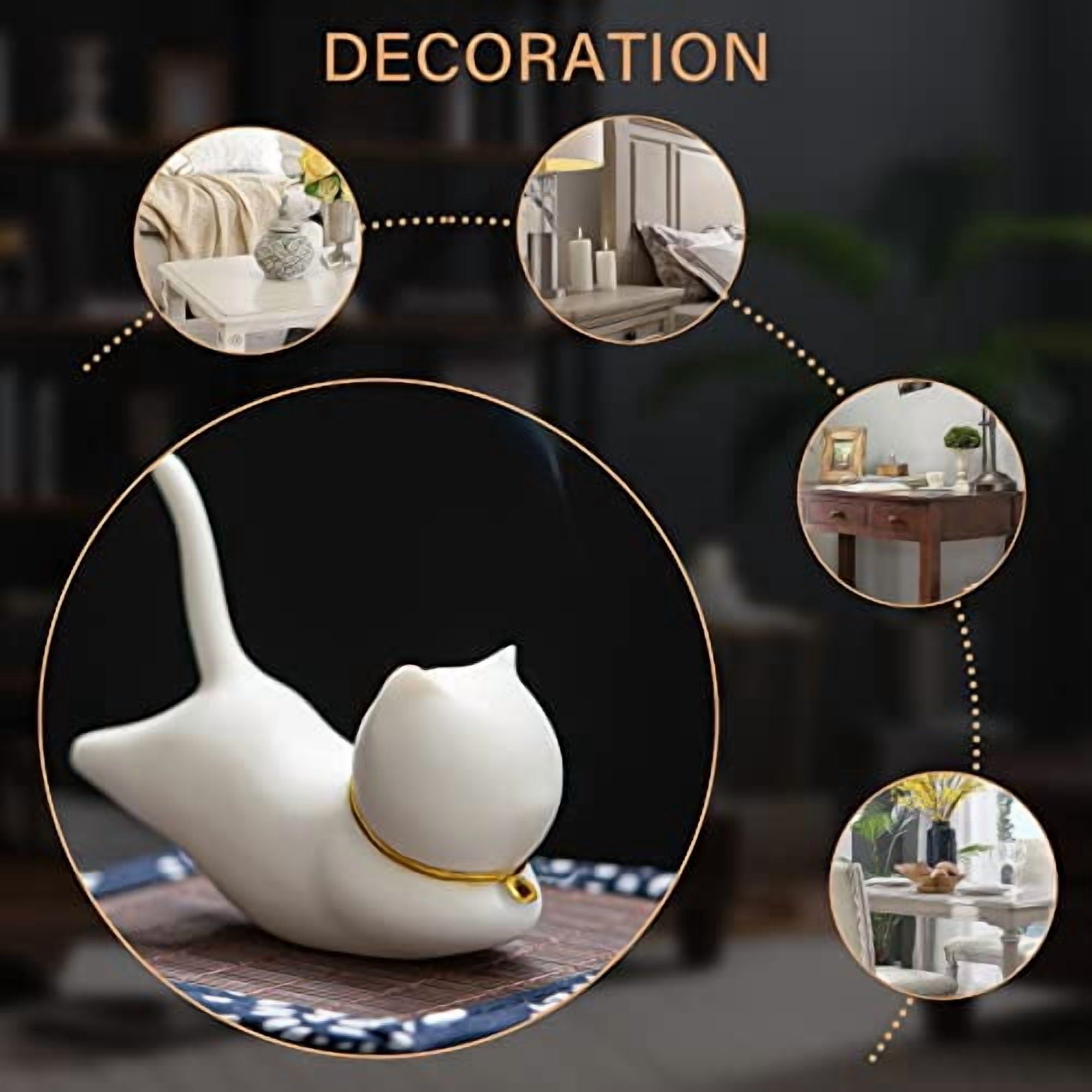 Incense Holder Handmade Ceramic Incense Burner with 30 Sandalwood Insence-Stick Holder with Bamboo Mat, Cute Cat Decor Incense Holder for Sticks for Aromatherapy/Yoga/Meditation/Ho