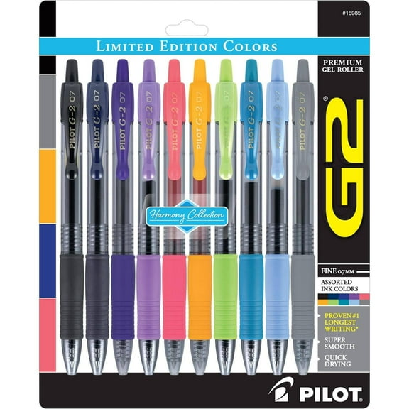 Pilot 16985 G2 Harmony Ink Retractable Gel Roller Pen, Pack of 10