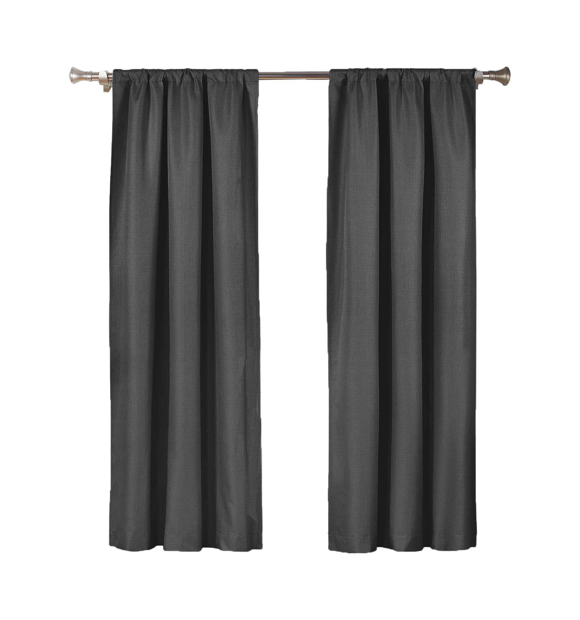 Ecologee Wakefield Textured 100% Blackout Rod Pocket Indoor Curtain Panel Pair, Charcoal, 37" W x 63" L