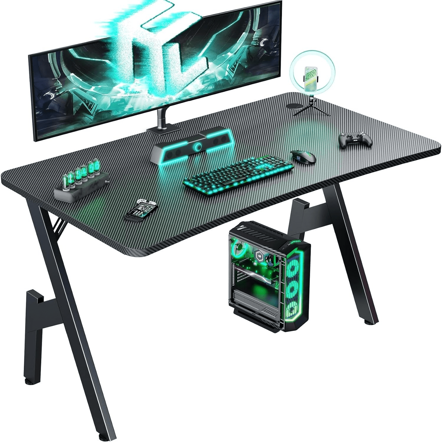 Lacoo 43.6 inches Z Shaped Computer Gaming Desk Carbon Fiber