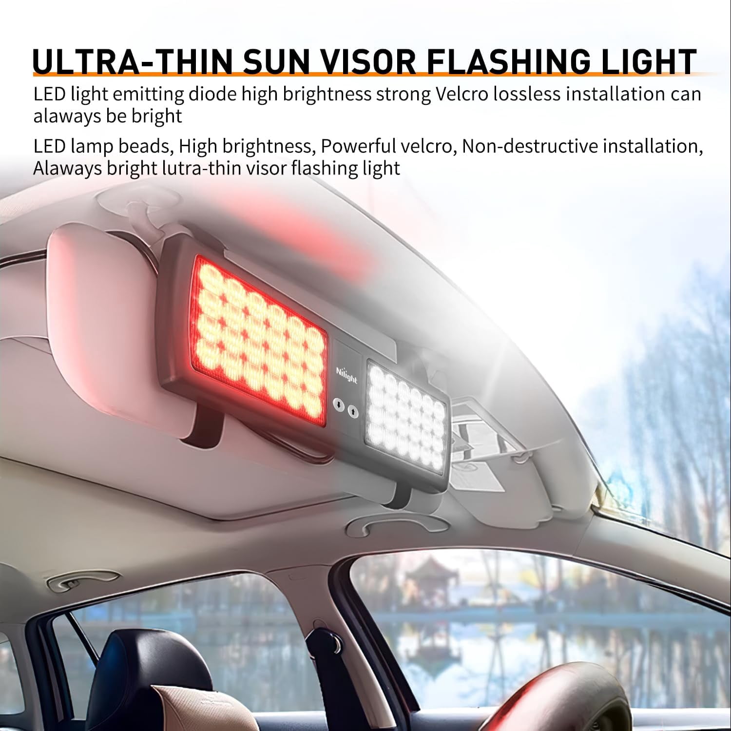 Nilight Red White 48LED Visor LED Strobe Lights Interior Windshield Emergency Warning Light Super Bright