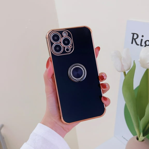 Dteck for iPhone 13 Mini 5.4 Inch Slim Case, Soft TPU Luxury Shiny Ring Holder Plated Edges Shockproof Scratch Resistant Case for iPhone 13 Mini,Black