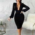 thumbnail image 2 of Vestido irregular de manga larga con cuello en V y cuello en V de manga larga para mujer informal a la moda Fridja  qw4823, 2 of 6