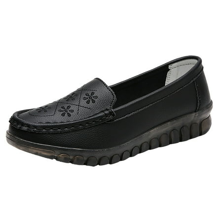 

Huesdet Loafers for Women Work Flats Round Toe Business Backless Ballet Flats Metal Décor Driving Slip On(Black 7)