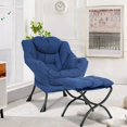 thumbnail image 5 of SOCIALCOMFY Modern Lazy Chair with Portable Ottoman, Accent Contemporary Lounge Chair Steel Frame Leisure Sofa Chair Set with Footstool, Armrests, Side Pocket for Living Room, Bedroom, Office, Blue, 5 of 7