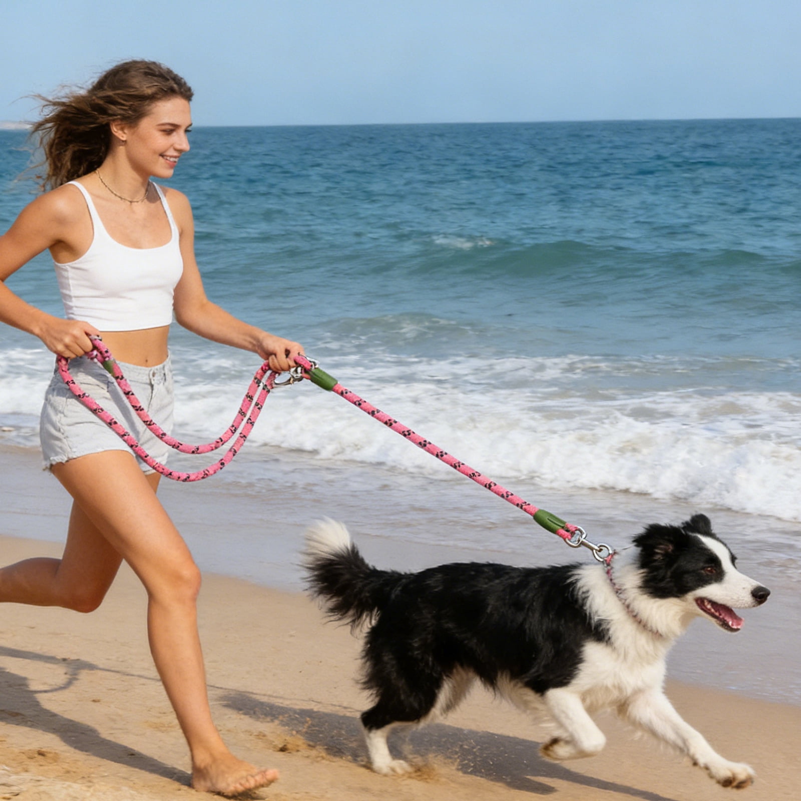 Pet Dog Leash, Nylon Round Rope with Reflective Strip, Adjustable Crossbody Design for Small Medium Large Dogs, Black