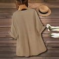 thumbnail image 5 of XUNKUSGA Women's Blouses Fashion Notched V Neck Rolled Up Tops for Women Casual Loose High-low Hem Shirts for Women with Button Side S-2XL Brown, 5 of 5