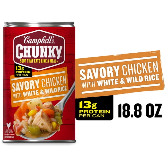 Campbell's Chunky Soup, Ready to Serve Savory Chicken with White and Wild Rice Soup, 18.8 oz Can