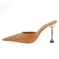 thumbnail image 2 of FSJ Women Pointed Toe Studded Backless Pumps Slip on Stiletto High Heel Mules Casual Dress Work Slides Shoes Size 5 Sandy Brown, 2 of 5