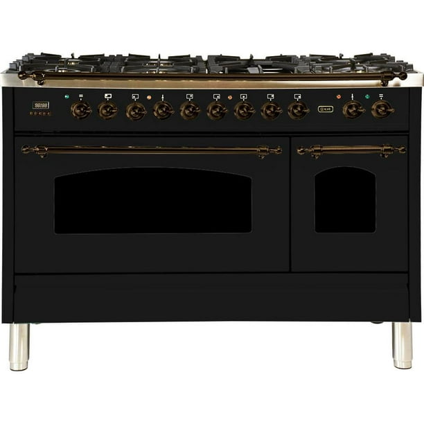 Ilve Upn120fdmpny Nostalgie Series 48 Inch Dual Fuel Convection Freestanding Range 7 Sealed Brass Burners 5 Cu Ft Total Oven Capacity In Glossy Black Bronze Trim Natural Gas Walmart Com Walmart Com