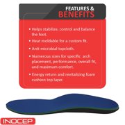 Inocep Heat-Formable Orthotic Insoles – Full-Length Rigid Arch Inserts for Flat Feet, Low Arches, Cushioning Comfort, Custom Footwear Fit & Daily Wear- Size F (M 10-10.5 / W 12-12.5)