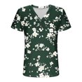 thumbnail image 6 of JTZGDY Henley Tops for Women Dressy Casual Summer Boho Floral Pattern Printed Short Sleeve Button V Neck Graphic T-Shirts Loose Oversized Tunic Blouse Army Green#02 S, 6 of 7