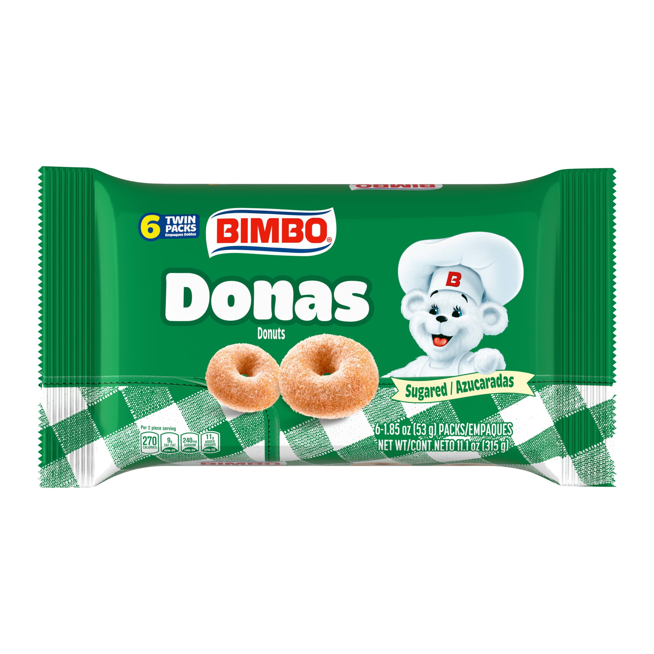 Bimbo Donas Sugared Donuts, 6 twin packs, Sugar Donuts, 11.1 oz Multipack