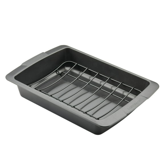 Farberware Bakeware 14.75 x 10.75 Inch Nonstick Roaster with U-Rack, Dishwasher Safe and Oven Safe to 450°F, Gray