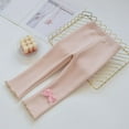thumbnail image 4 of Tfken Little Girls Leggings Size 3-4 Years Relaxed Fleece Bow Print Slim Straight Beige Leggings Pants For Child, 4 of 4