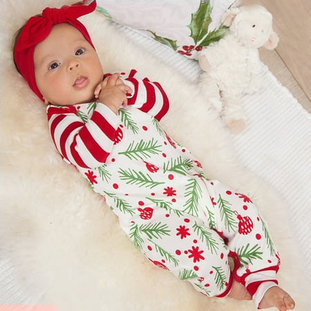

THE WILD ToddlerBoys Girls Christmas Cartoon Striped Romper Jumpsuit+Headbands