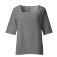 thumbnail image 5 of Womens Linen Tops, Yigetop Cotton Lien Shirts for Women Squaer Neck 3/4 Sleeve Solid Color Tops Linen Blouses for Women Light Ashy M, 5 of 6