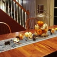 thumbnail image 4 of Table Runner 120 Inches Long, Fall Thanksgiving Pumpkin Leaves Wreath Grey Striped Linen Cotton Linen Table Runners Non-Slip Durable Dresser Scarves for Table Party Dinner Holiday Home Decor, 1 Pack, 4 of 5