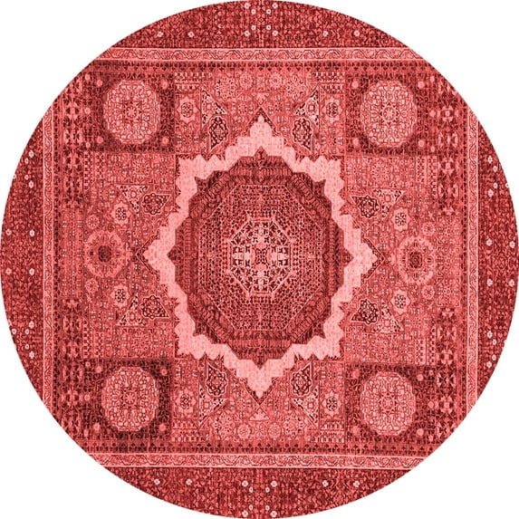 Ahgly Company Indoor Round Abstract Red Modern Area Rugs, 8' Round