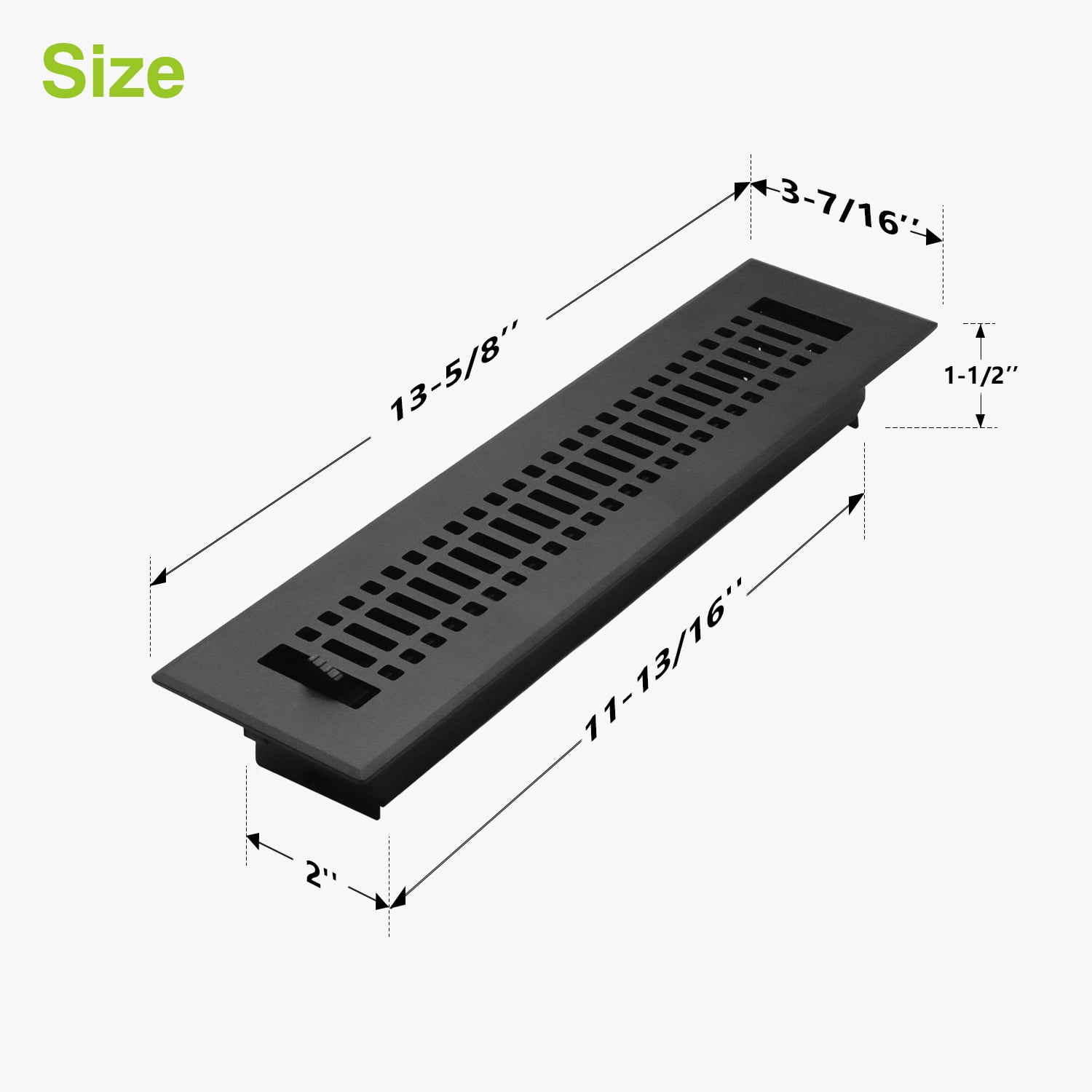 Naiture Stainless Steel Floor Register, Heavy Duty Rust-Resistant Wall Vent Cover, Metal Damper or Lever, Contemporary Style Grille Wall Vent, Duct Size 2-1/4" X 12", Black Finish