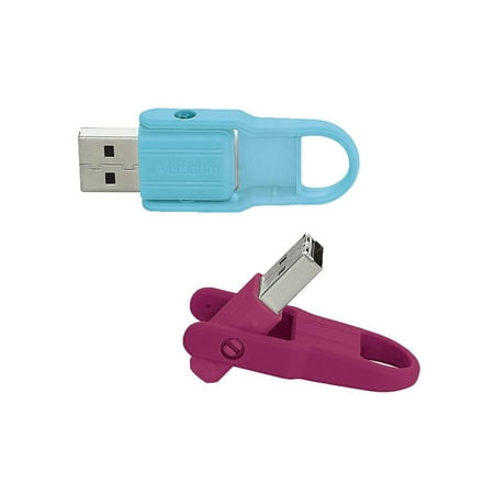 Verbatim® Store'N'Flip USB 2.0 Flash Drives, 16GB, Berry/Blue, Pack Of 2 Flash Drives, 70377