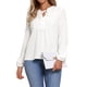 thumbnail image 1 of Blusas de encaje de manga larga para mujeres, camisas de trabajo elegantes y casuales, cuello en V, L blanco, 1 of 6