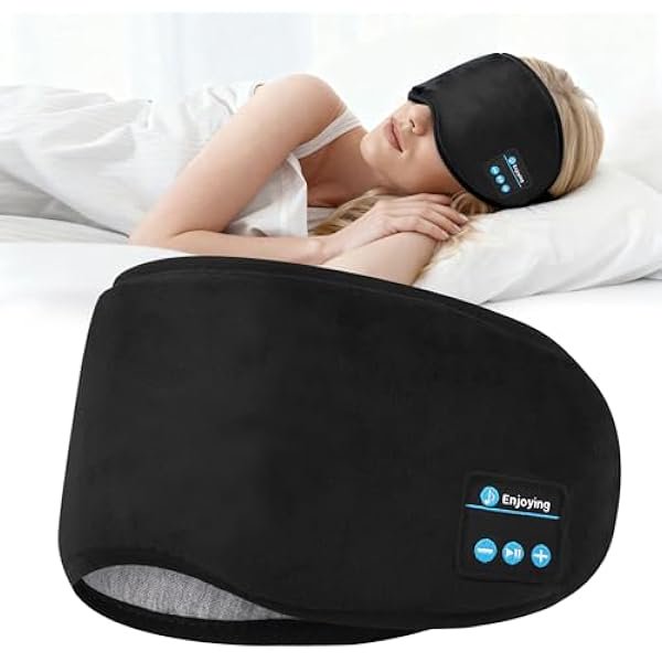 wonima11 Sleep Mask Bluetooth Wireless Headphones, Sleep Earphones Music Eyemask, 2 in 1 Ear Mask and Eye Mask for Side Sleepers, Warm Earbuds Built-in HD Speakers Blindfold for Men Women (Black)