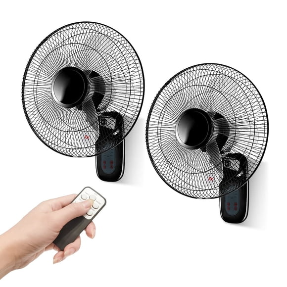 Ventilador de pared para ordenador portátil de 16 pulgadas con mando a distancia, paquete de 2, color negro