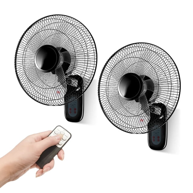 Ventilador de pared para ordenador portátil de 16 pulgadas con mando a distancia, paquete de 2, color negro