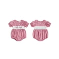 thumbnail image 2 of BemeyourBBs Newborn Baby Girl 4th of July Outfit Patriot Independent Day Clothes Smocked Bubble Romper Gingham Plaid Short Puff Sleeve Ruffled USA Flag Embroidery Bodysuit Jumpsuit, 2 of 9