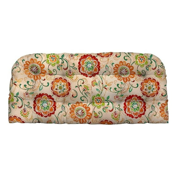 Tufted Wicker Loveseat Cushion | 41" x 19" | All-Weather Spun Fabric | Water and Fade-Resistant | Outdoor Settee Cushion for Patio Furniture | Fanfare Sonoma Cream