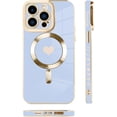 thumbnail image 5 of for iPhone 13 Pro Max Case [Support Magsafe] Love Heart Pattern Magnetic Plating Electroplate Luxury Elegant Case Camera Protector Soft TPU Shockproof Protective Corner Back Cover -Blue, 5 of 12
