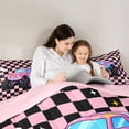 thumbnail image 4 of Manfei Cute Monster Truck Queen Comforter Set,Pink Checkboard Comforter Sets Queen,Pink Reversible,3pcs,1 Comforter and 2 Pillowcases, 4 of 7