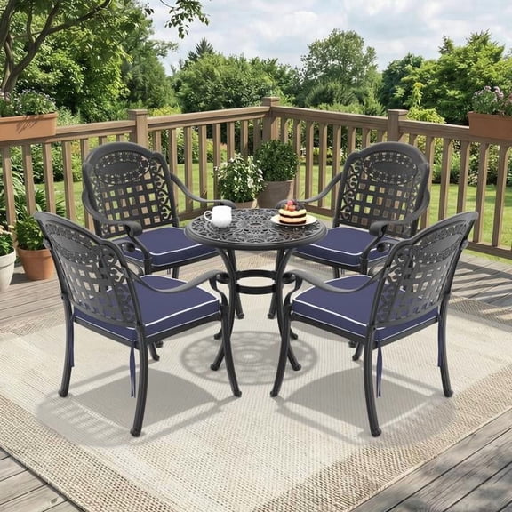 FFZ 5-Piece Cast Aluminum Patio Furniture Set with 4 Chairs and Round Table, Black