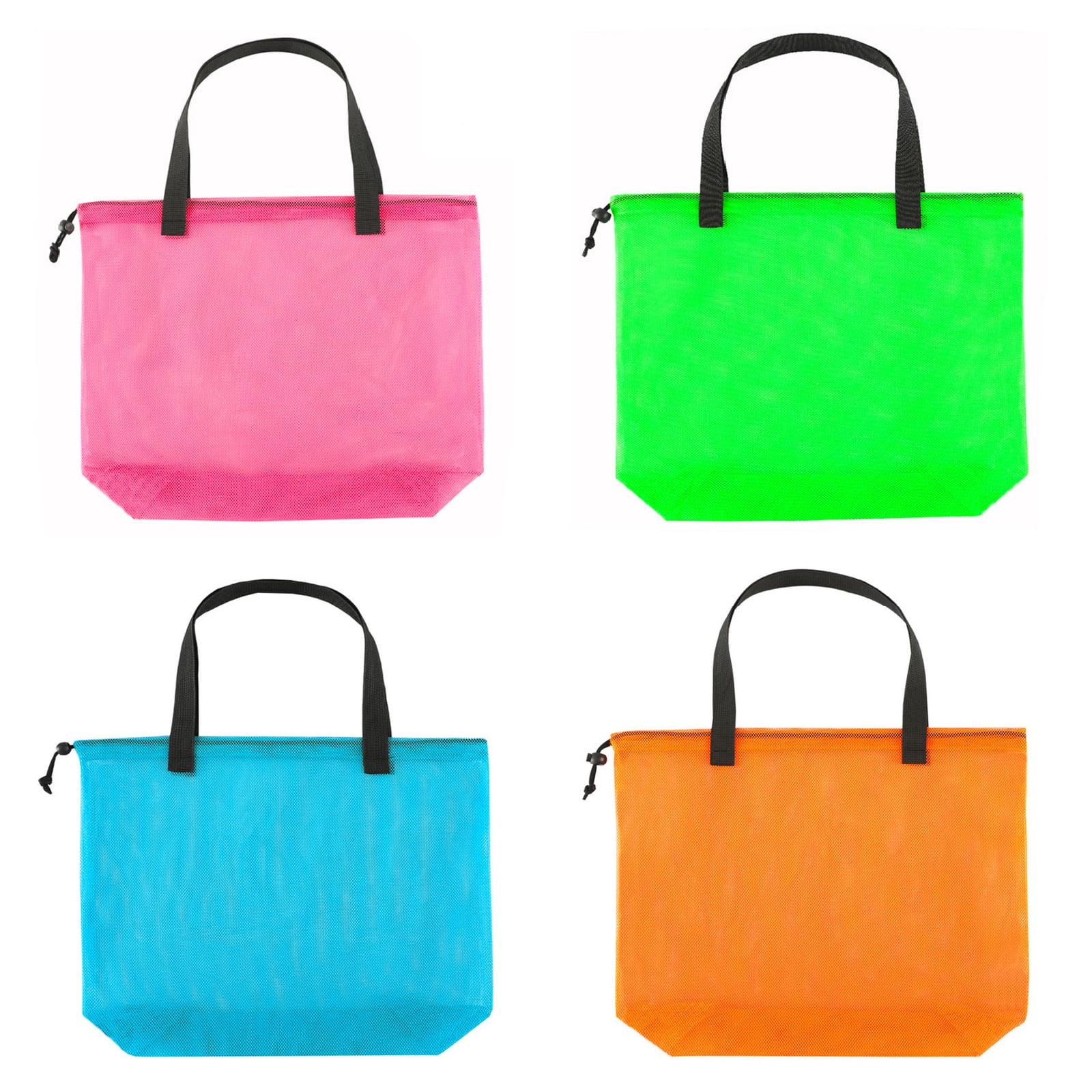 Mesh Color Bags 4pcs colorful mesh beach tote bag, mesh drawstring shopping bag ...
