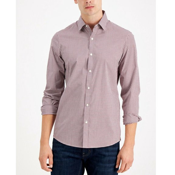 Men's Trim Fit Mini Check Long Sleeves Shirt-HO-XX-Large
