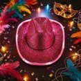 thumbnail image 2 of NOLDARES Halloween Sparkly Kids Cowboy Hat Boys Girls Western Glitter Cowgirl Party Hats(Hot Pink,9-15 Y), 2 of 5
