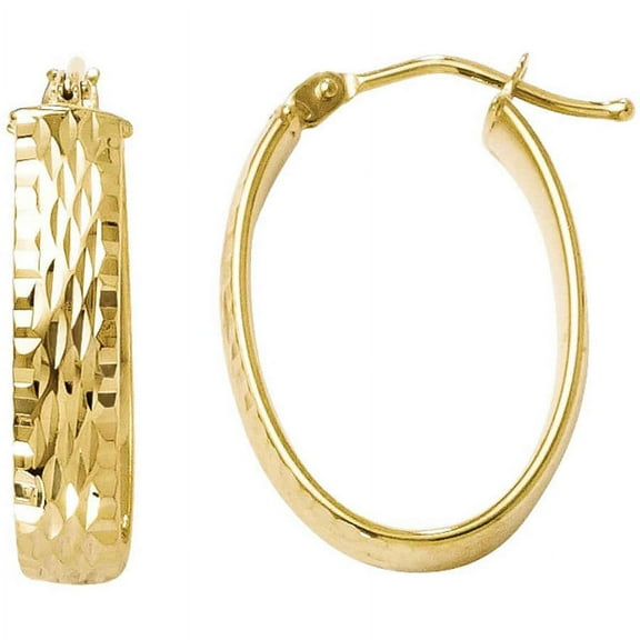 Primal Gold 10 Karat Yellow Gold Diamond-cut Oval Hinged Hoop Earrings