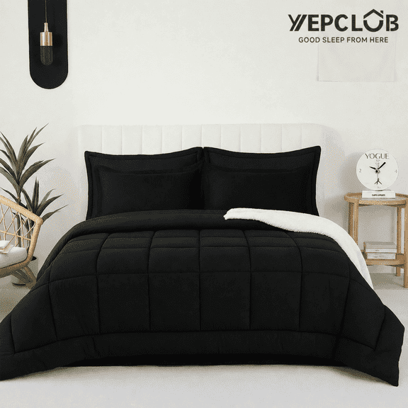 YEPCLUB Twin Size Comforter Set, 5-Piece Bed in a Bag, Ultra Soft Reversible All Season Bedding Set with Sheets, Pillowcase & Sham, Black