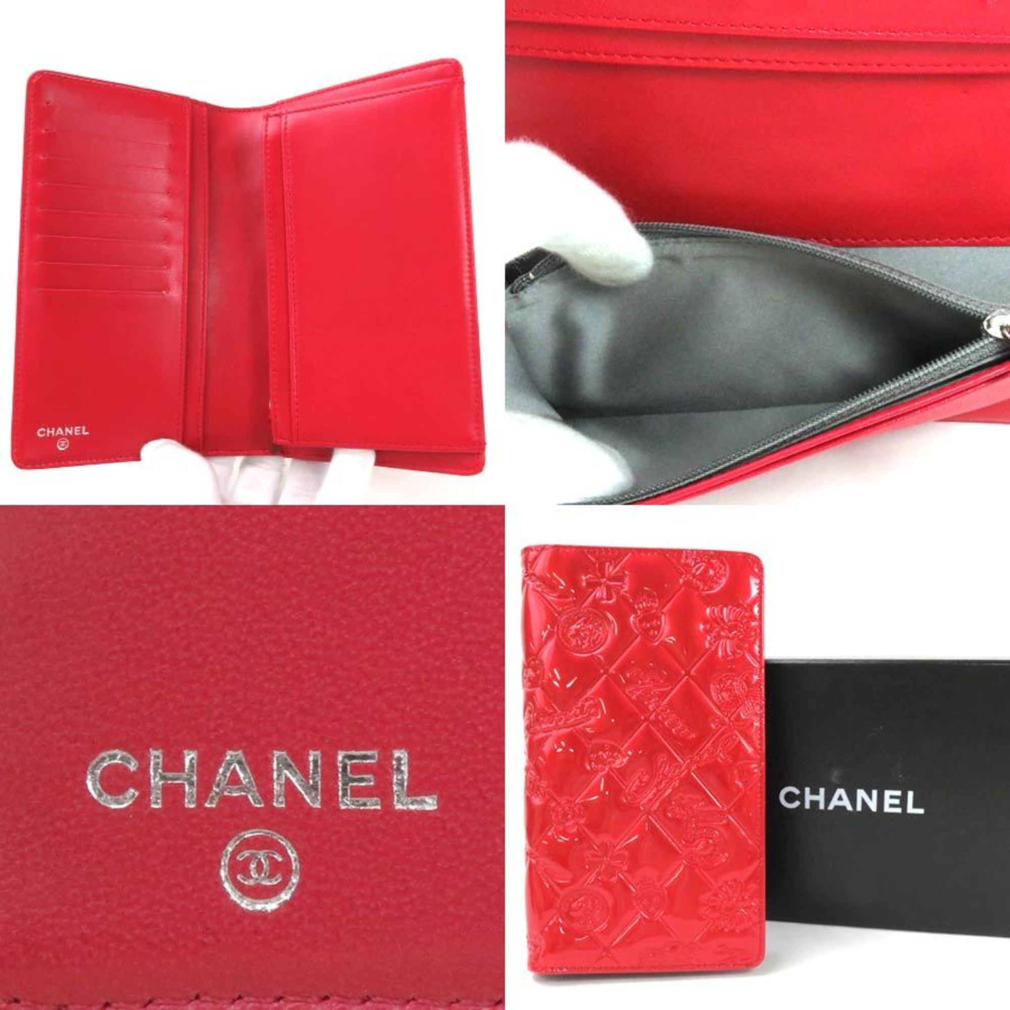 CHANEL CC Logo Bifold Wallet Purse Patent Leather Bordeaux SHW