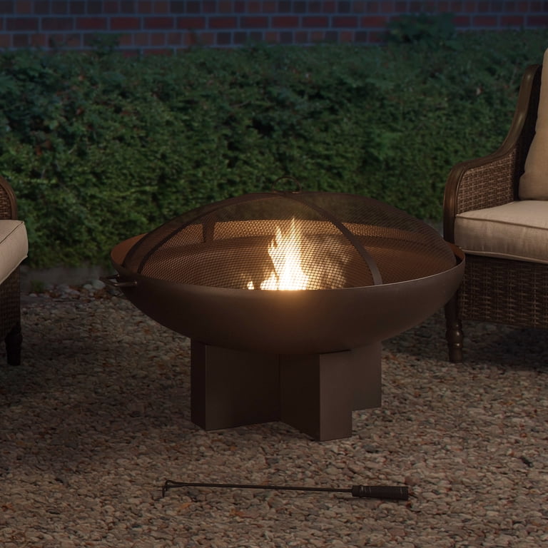 Sunjoy Monticello 40 Extra Large Size Outdoor Patio Round Bowl Shaped  Black Wood Burning Steel Fire Pit with Spark Screen and Fire Poker -  Walmart.com
