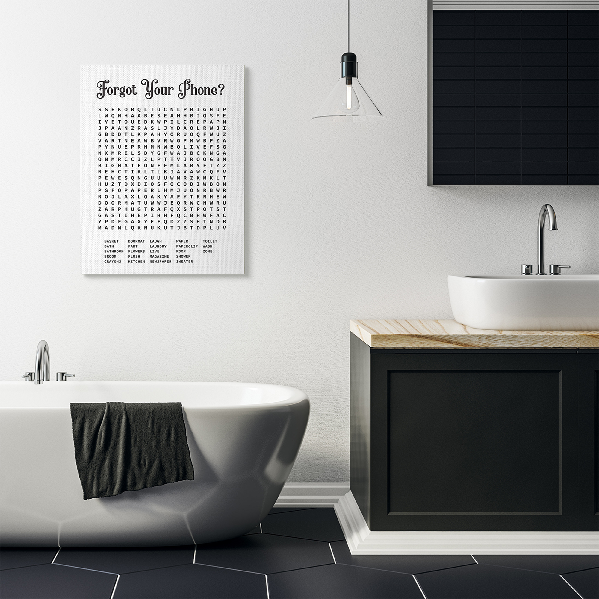 Stupell Industries Phone Crossword Puzzle Bathroom Word Design Canvas Wall Art by Lettered and Lined