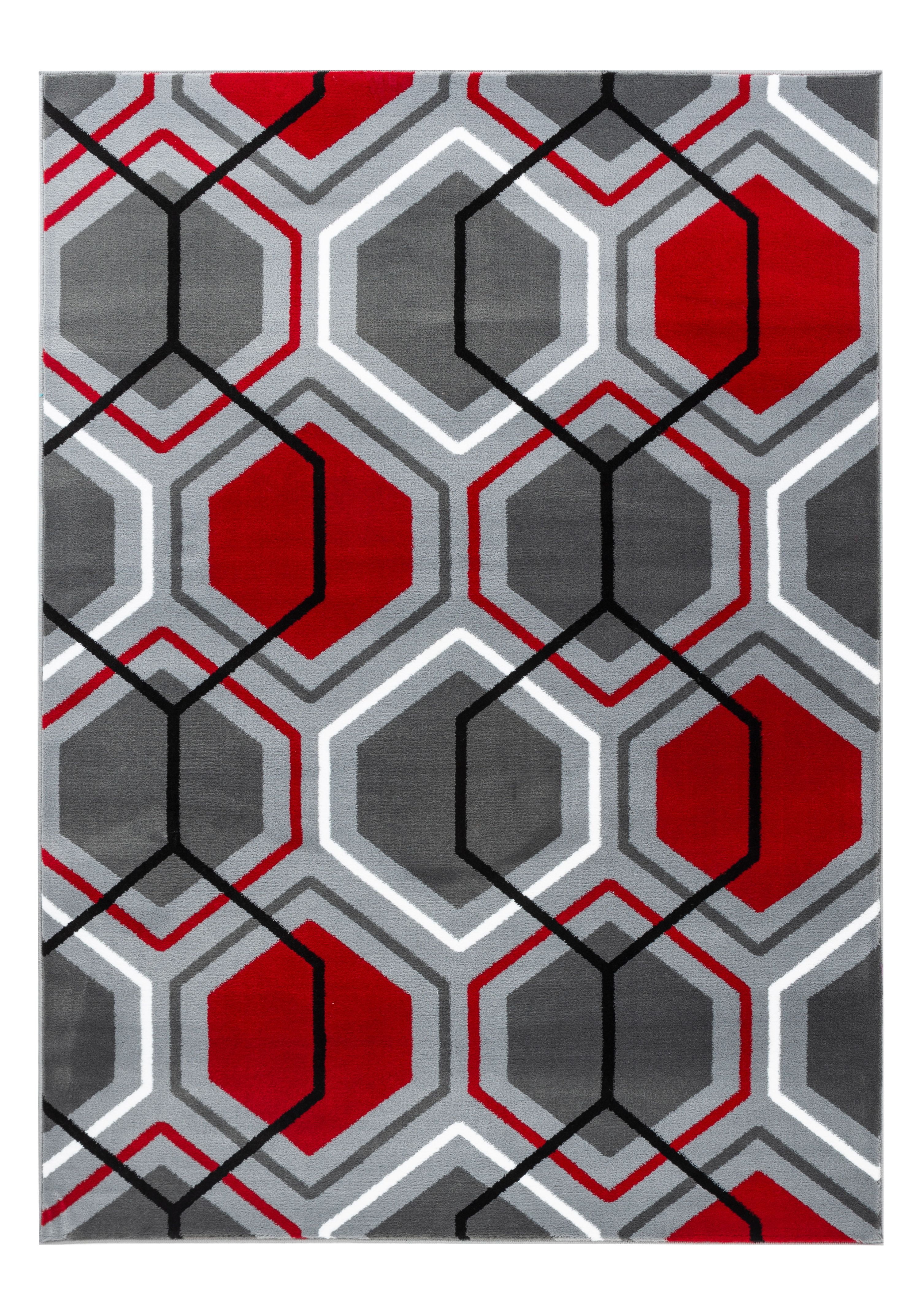 Summit Collection Geometric Honeycomb Red Grey Red Area Rug Walmart Com Walmart Com