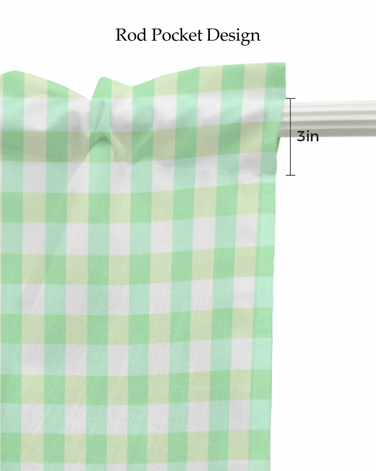 Green Grid Kitchen Valances for Windows Farmhouse Linen Window Valance Curtain for Living Room Window Treatment Checkered Plaid Gingham Lattice Trellis Print Valance Rod Pocket Topper, 60 x 18 Inch