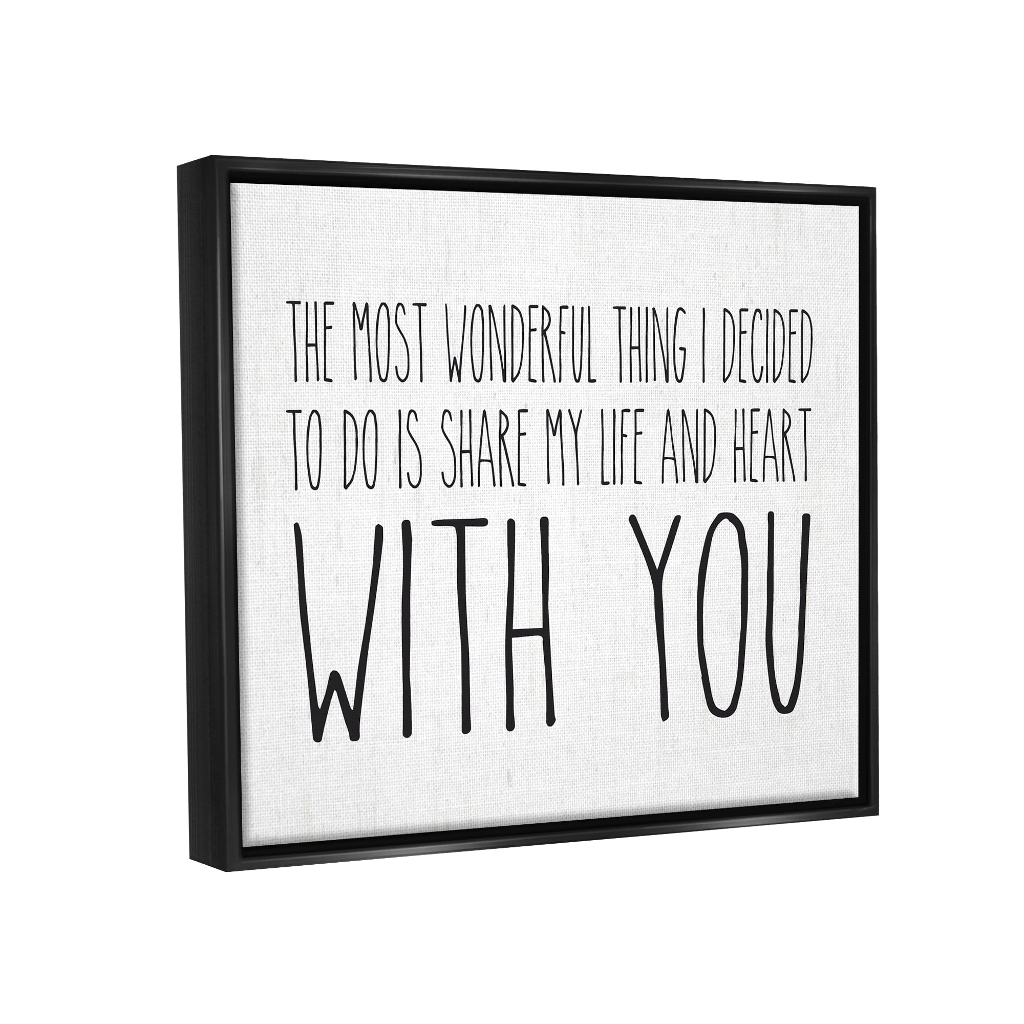 Stupell Industries Uplifting Romance Quote Loving Phrase Birch Pattern Graphic Art Jet Black Floating Framed Canvas Print Wall Art, Design by Lettered and Lined