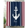 thumbnail image 3 of Navy Blue Red Stripe Waterproof Fabric Shower Curtain, Coastal Nautical Anchor Farmhouse Shower Curtain for Bathroom Curtains Bathtubs Hotel Washable Shower Curtains with 12 Hooks Small 36x72in, 3 of 6